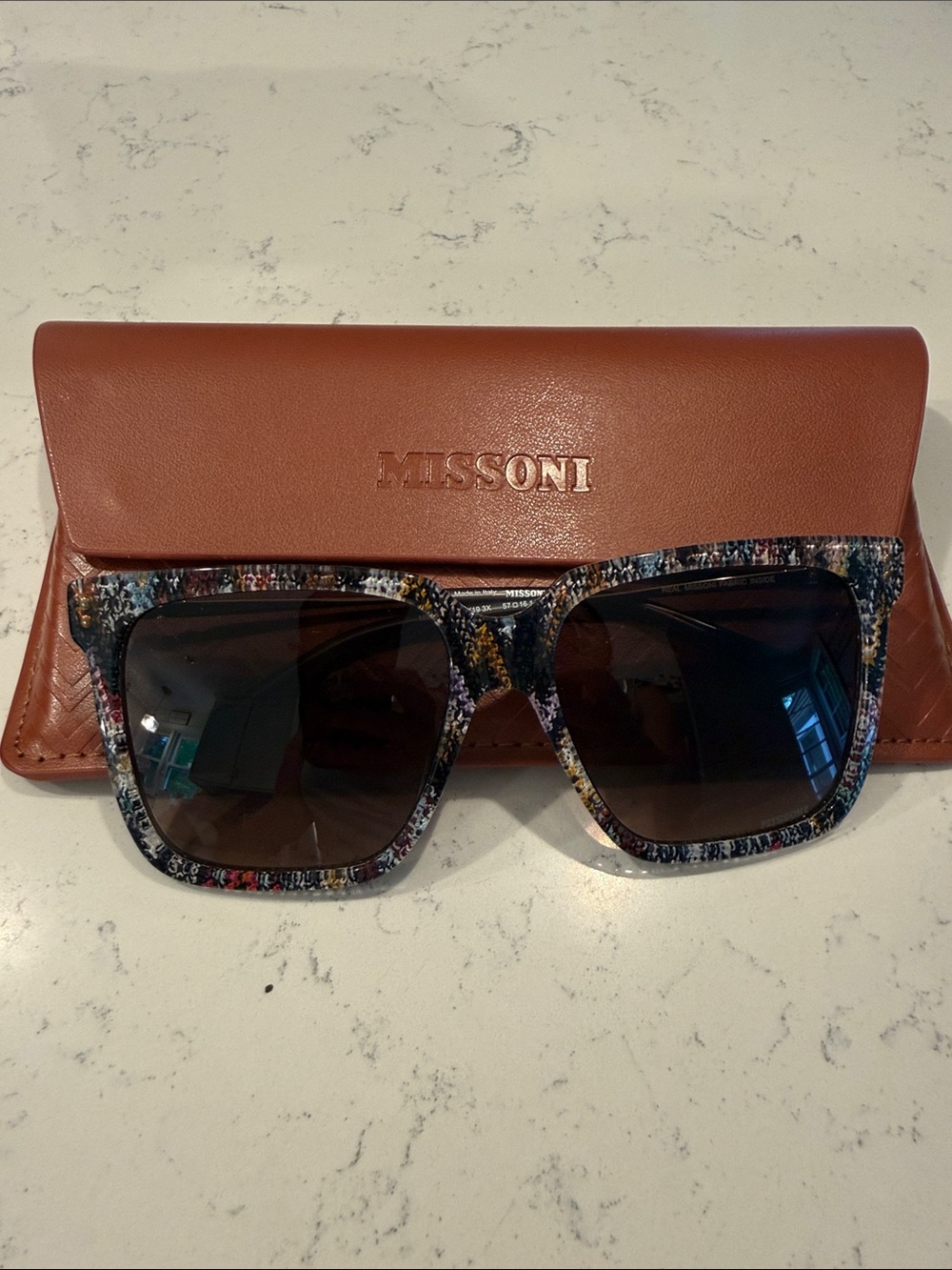 Missoni Multicolor Mosaic Square Sunglasses with Brown Lenses